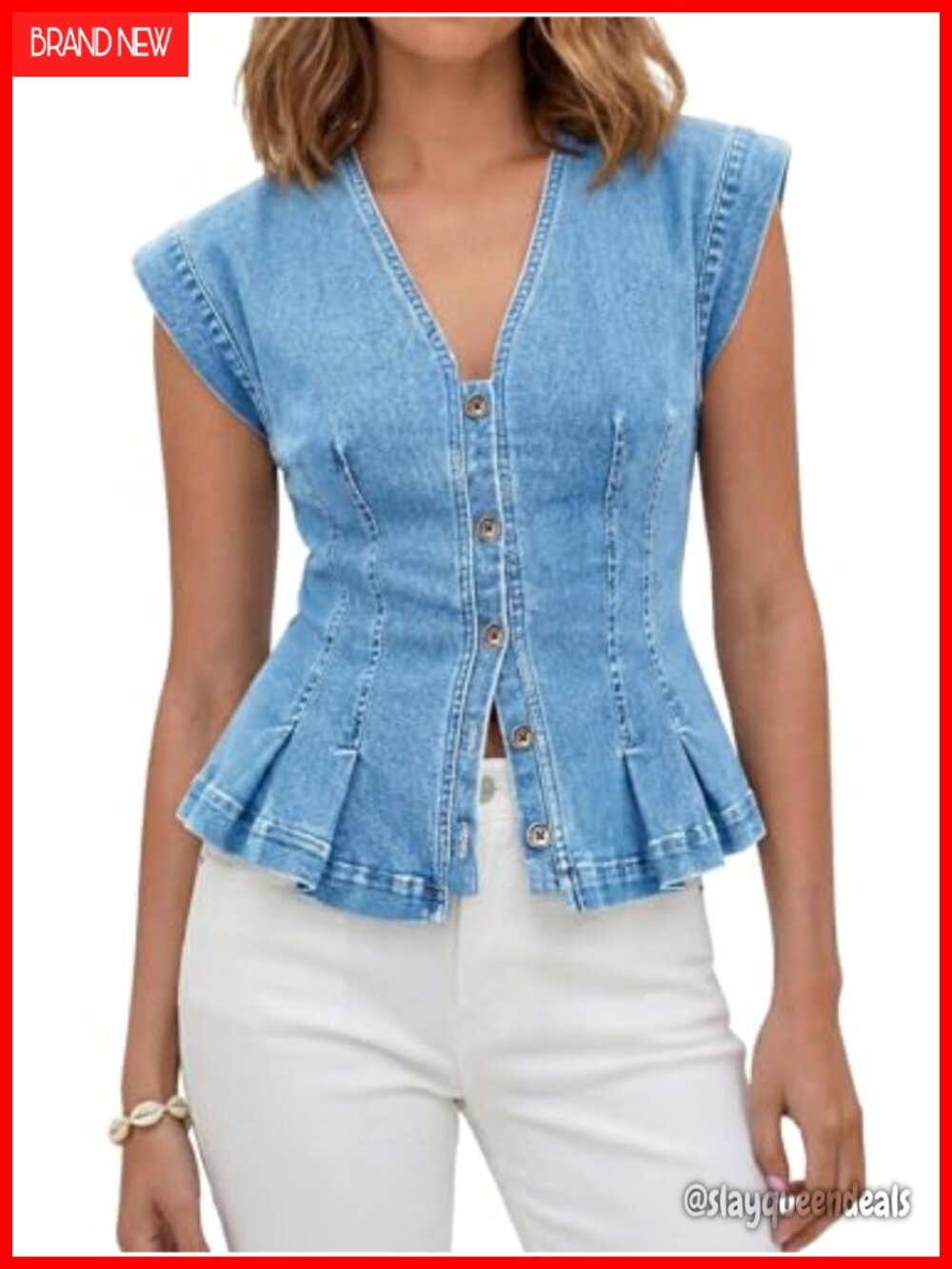 Womens Denim Vest Y2K Fitted Pleated Sleeveless Jean Top Summer